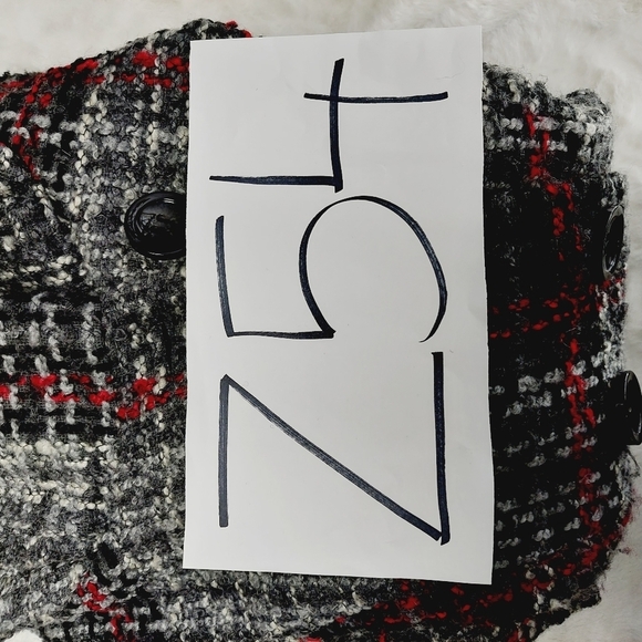 INTL d.e.t.a.i.l.s Red Gray Black Plaid Button Up Winter Pea Coat Z54 - Picture 7 of 7